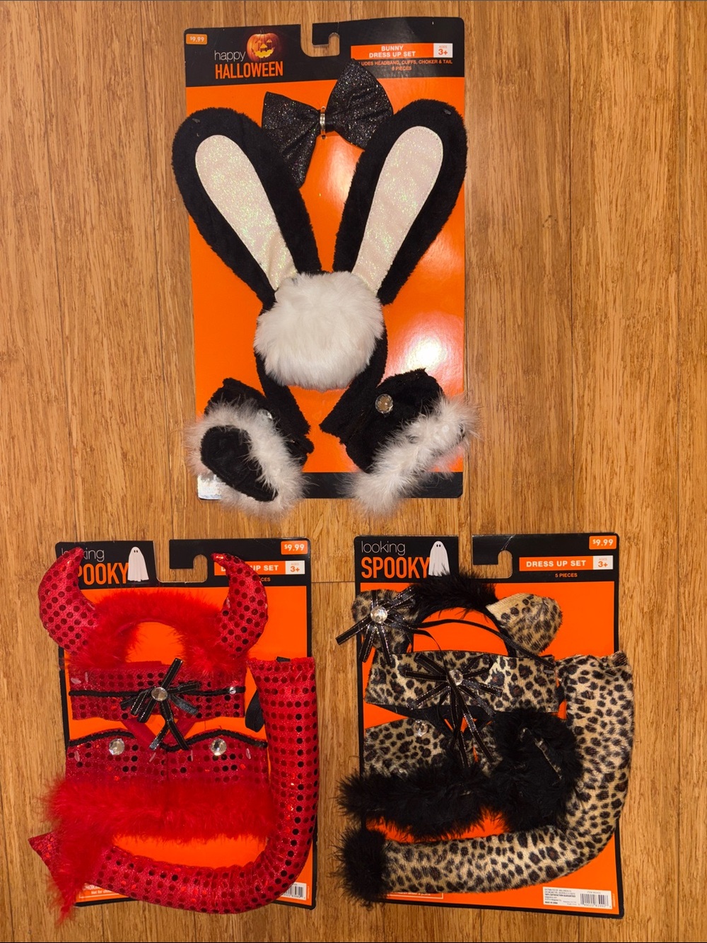 Set of 3 NEW 5-Piece Halloween Costume Accessories, Red Devil, Bunny, & Leopard